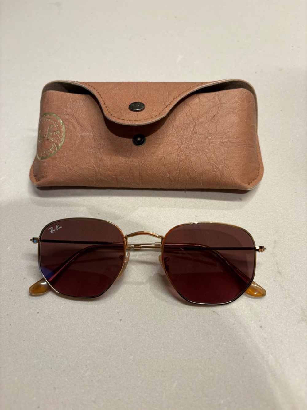 Ray-Ban Gold Frame Sunglasses with Brown-Red Lenses